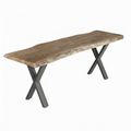 Acacia Live Edge Dining Bench With X Shape Grey Metal Legs 125 cm
