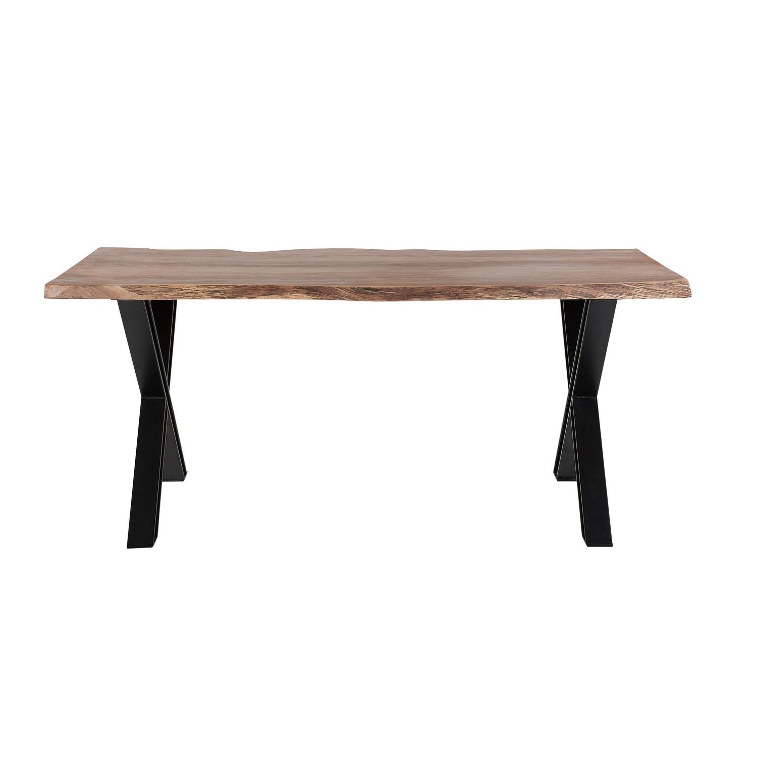 200cm 8-Seater Live Edge Acacia Wood Dining Table with Cross Black Metal Legs