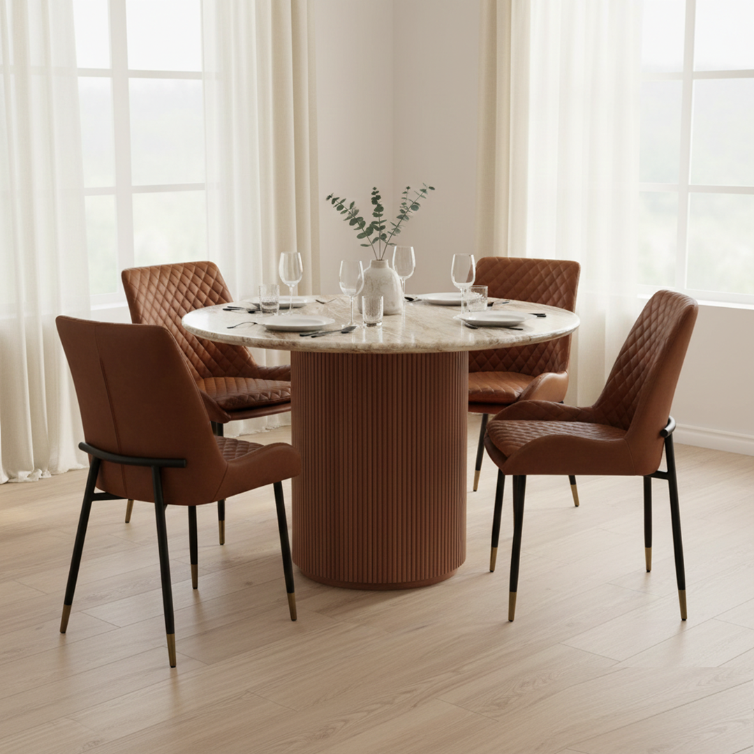 Ajmer Round Marble Real Stone Dining Table 4 To 6 Seater 100 cm