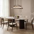 Ajmer Oval Natural Stone Marble Dining Table With Dark Wood Legs 6 To 8 Seater