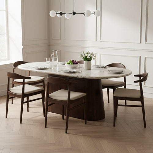 Ajmer Natural Marble Stone Oval Dining Table With Storage 6 To 8 Seater 170 cm